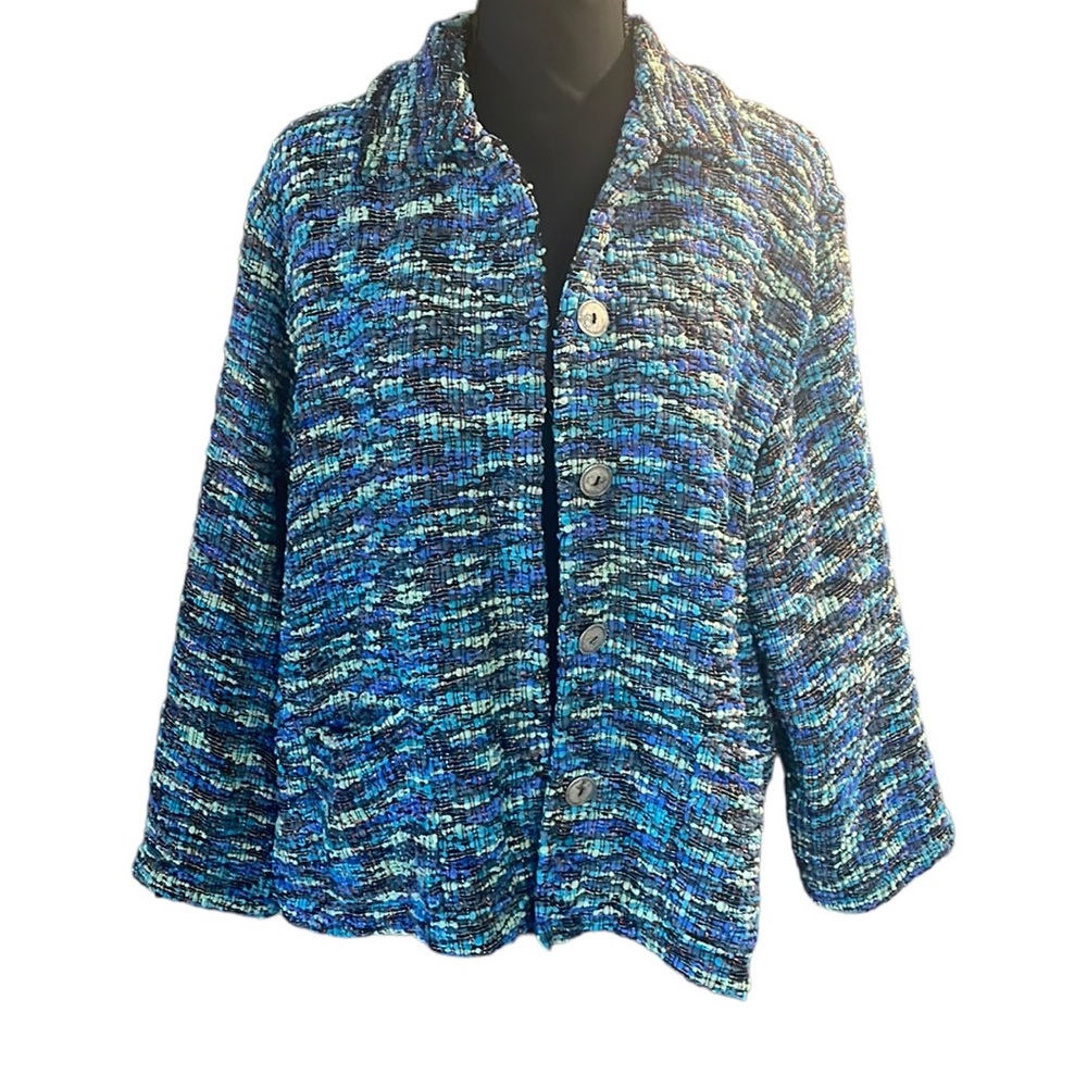 Chicos tweed boucle multicolor metallic gold shimmer blazer jacket